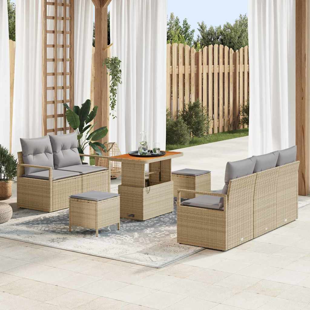 Garten-Sofa-Set mit Kissen 8 pcs Beige und Hellgrau