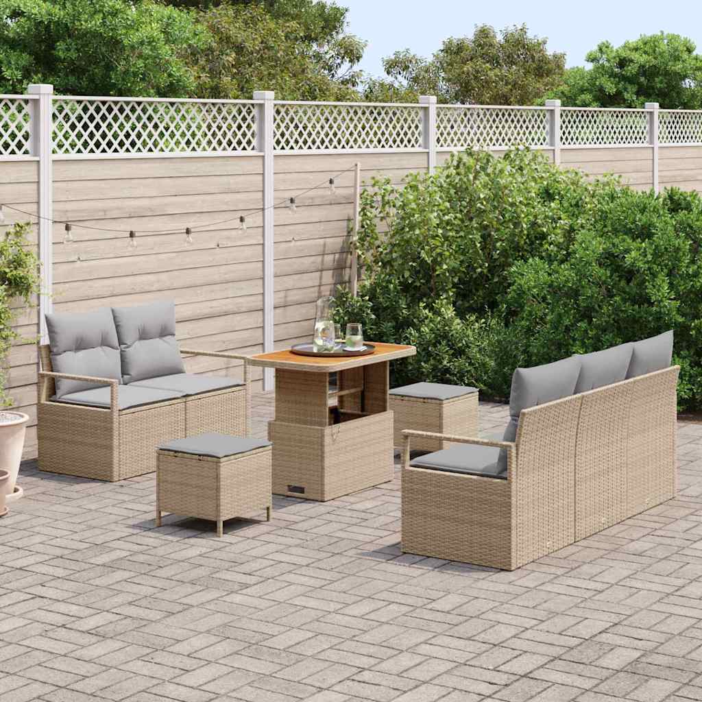Garten-Sofa-Set mit Kissen 8 pcs Beige und Hellgrau