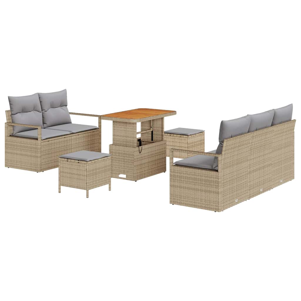 Garten-Sofa-Set mit Kissen 8 pcs Beige und Hellgrau