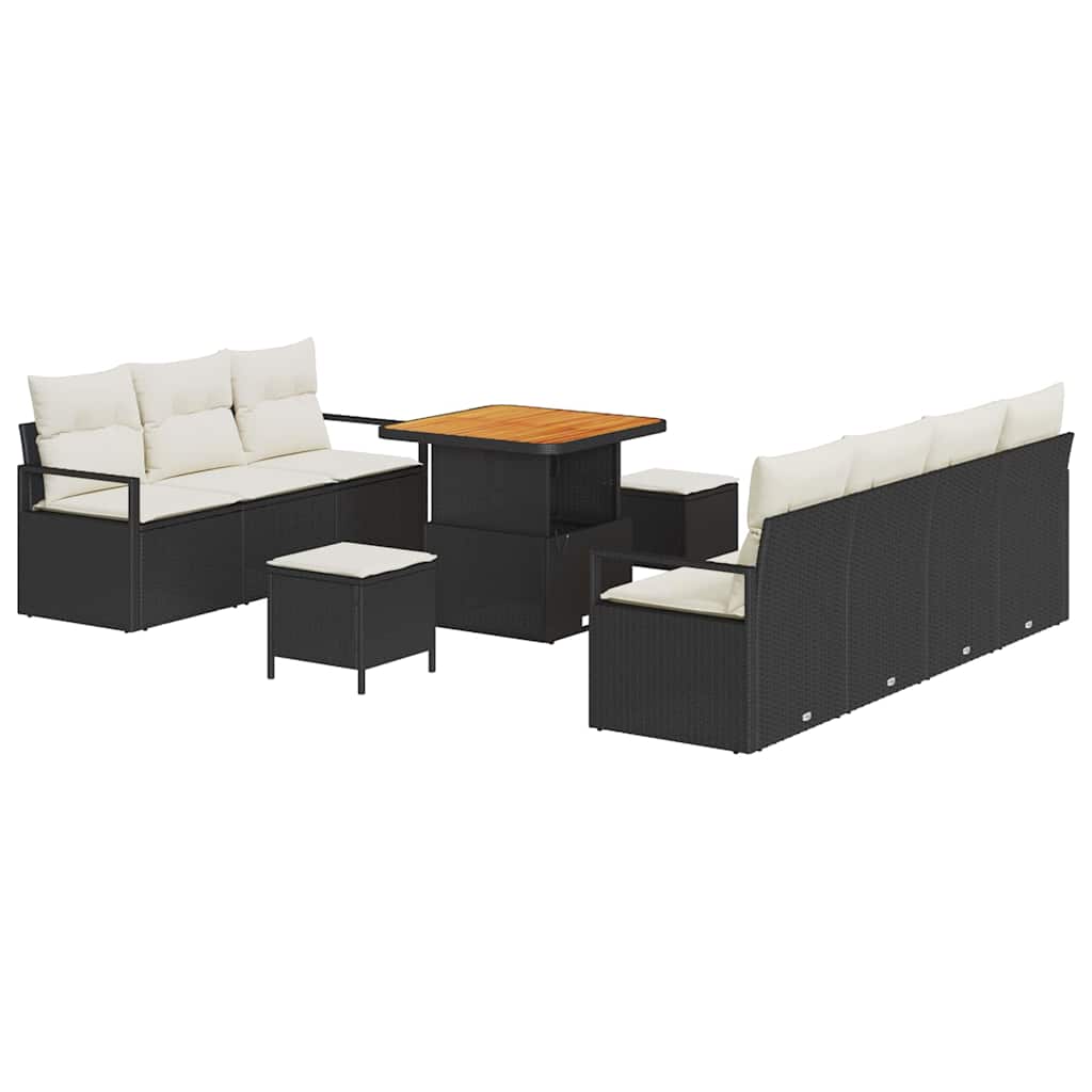 Garten-Sofa-Set mit Kissen 10 pcs Schwarz und Creme