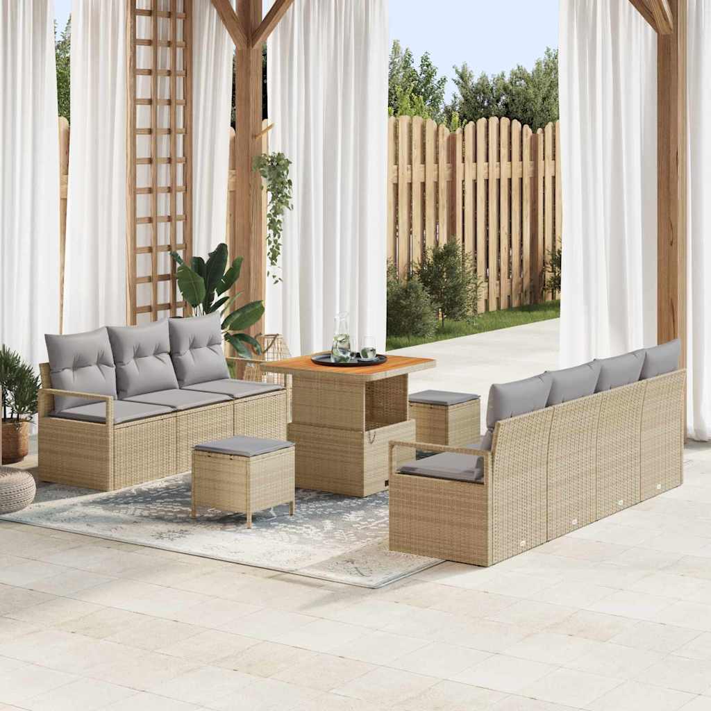 Garten-Sofa-Set mit Kissen 10 pcs Beige und Hellgrau