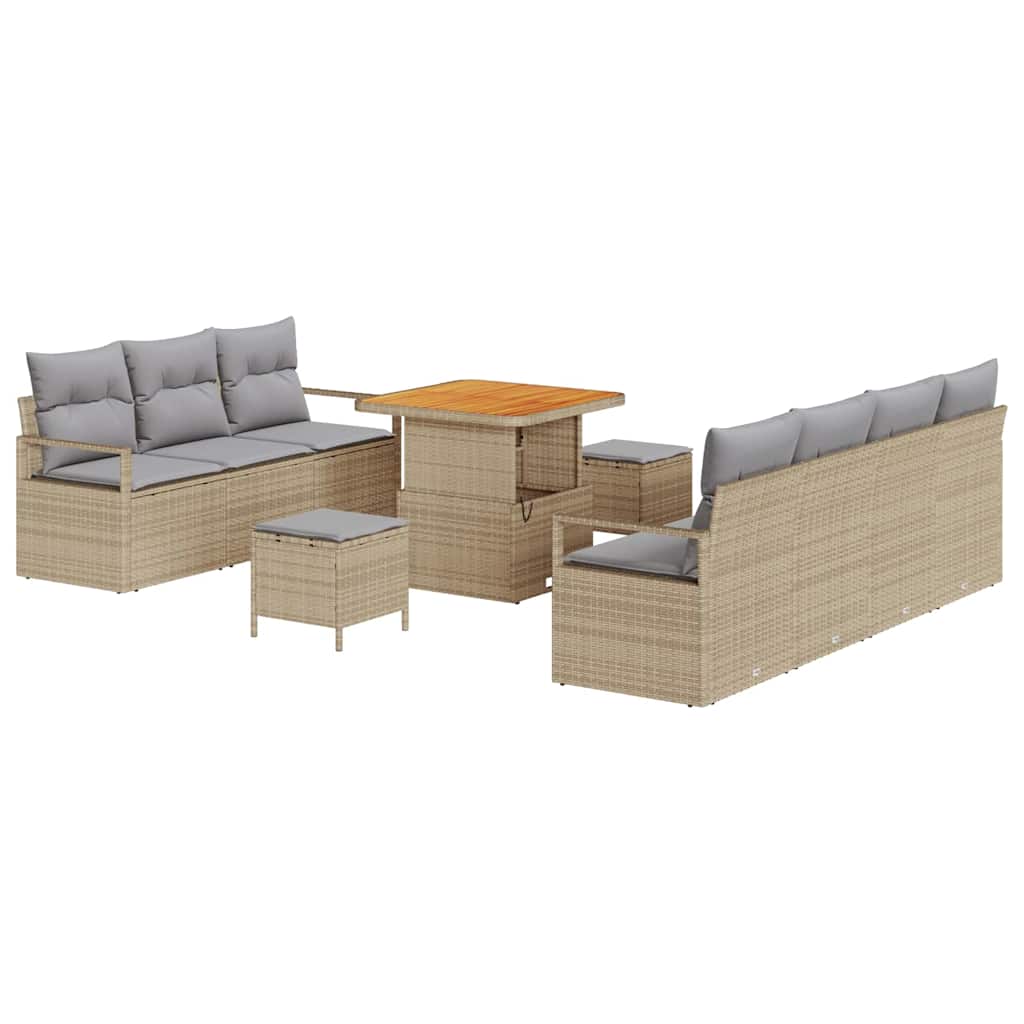 Garten-Sofa-Set mit Kissen 10 pcs Beige und Hellgrau