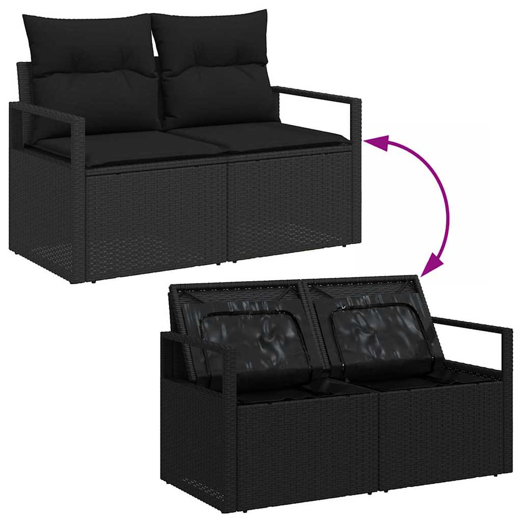 Garten-Sofa-Set mit Kissen mit Speicher 10 pcs Schwarz