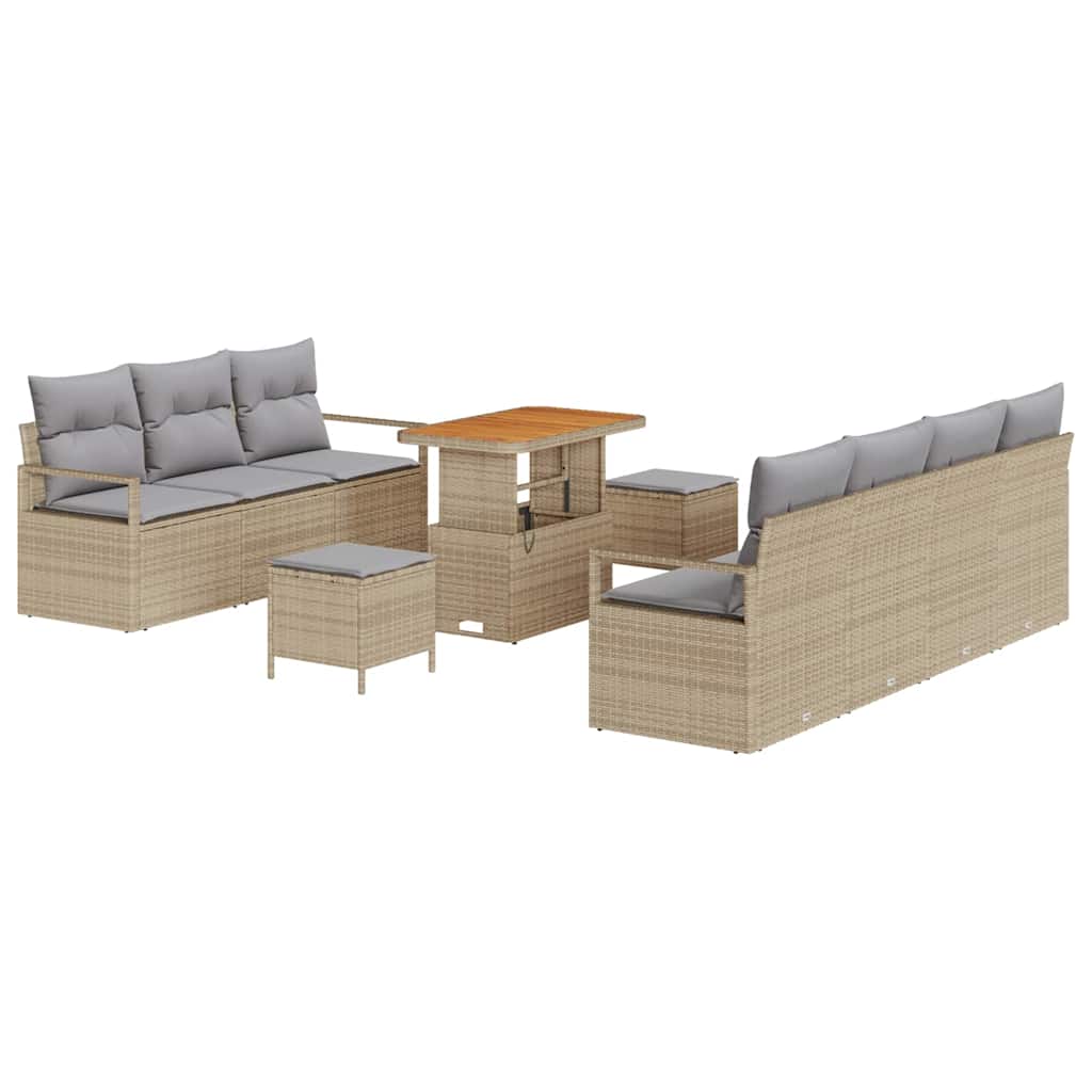 Garten-Sofa-Set mit Kissen 10 pcs Beige und Hellgrau
