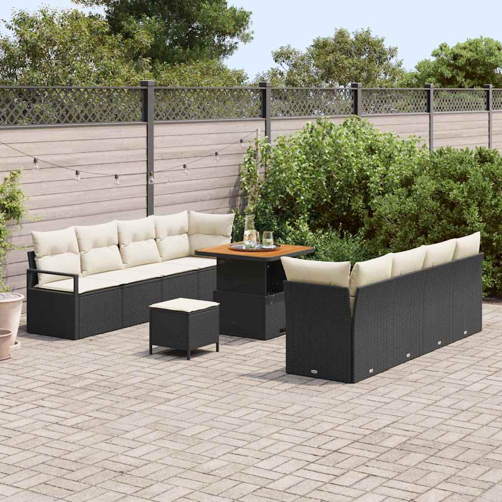 Garten-Sofa-Set mit Kissen Schwarz und Creme 80 x 80 x 71 cm