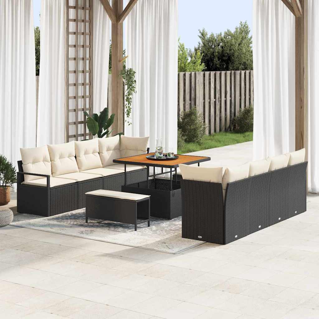 Garten-Sofa-Set mit Kissen Schwarz und Creme 100 x 100 x 71 cm