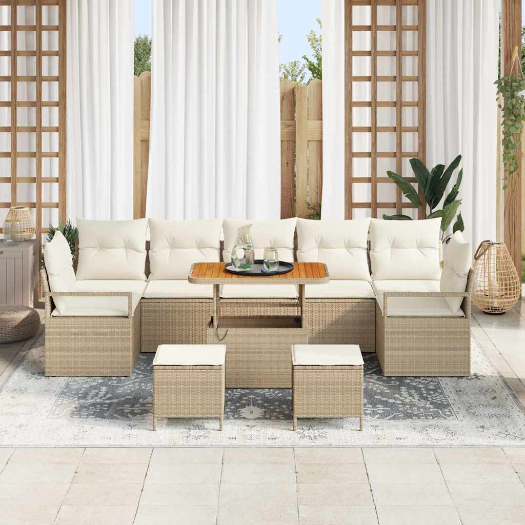 Garten-Sofa-Set mit Kissen mit Speicher 10 pcs Beige und Creme