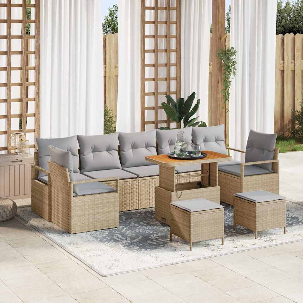 Garten-Sofa-Set mit Kissen mit Kissen 10 pcs Beige und Hellgrau