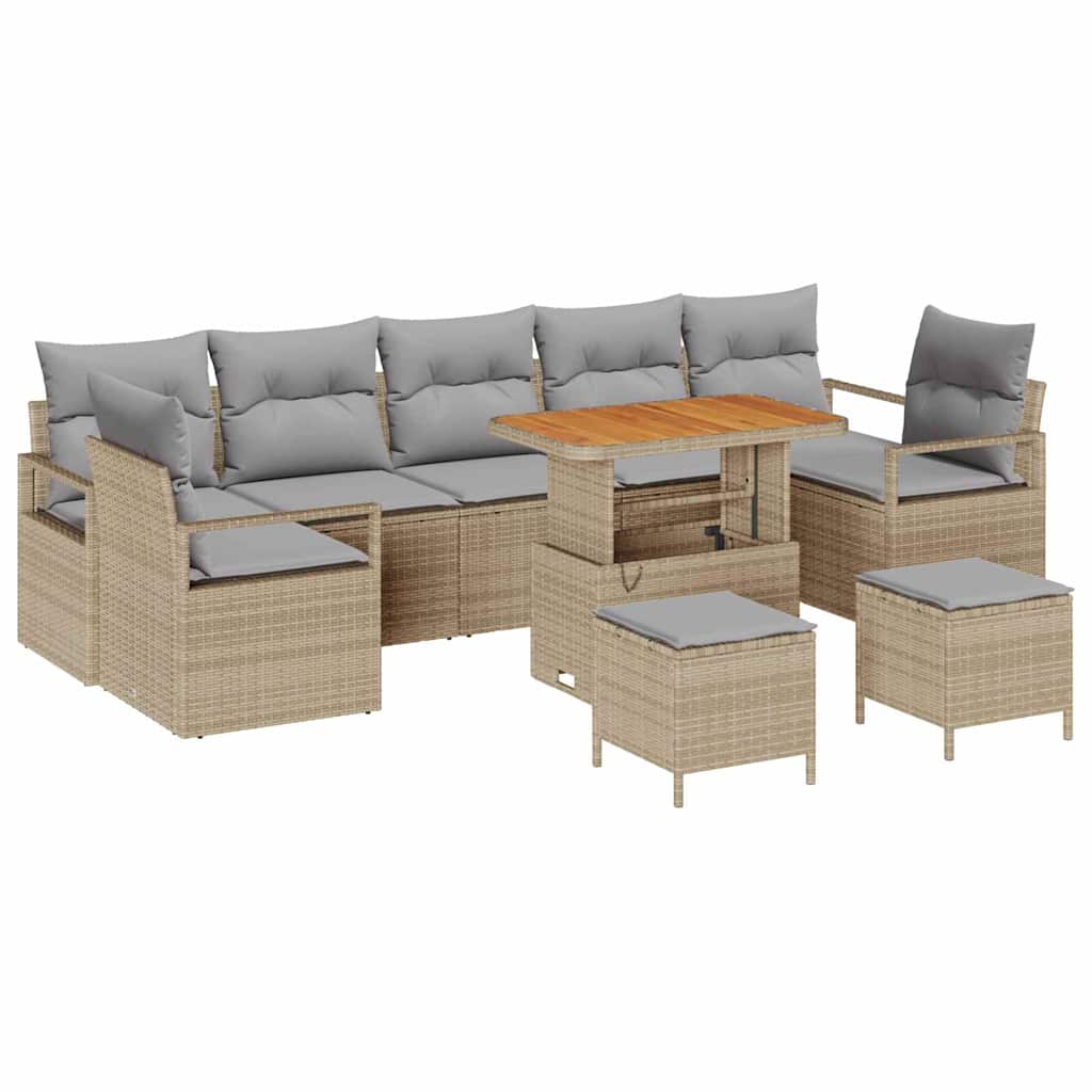 Garten-Sofa-Set mit Kissen mit Kissen 10 pcs Beige und Hellgrau