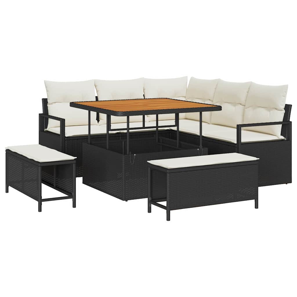 Garten-Sofa-Set mit Kissen mit Speicher 8 pcs Schwarz und Creme