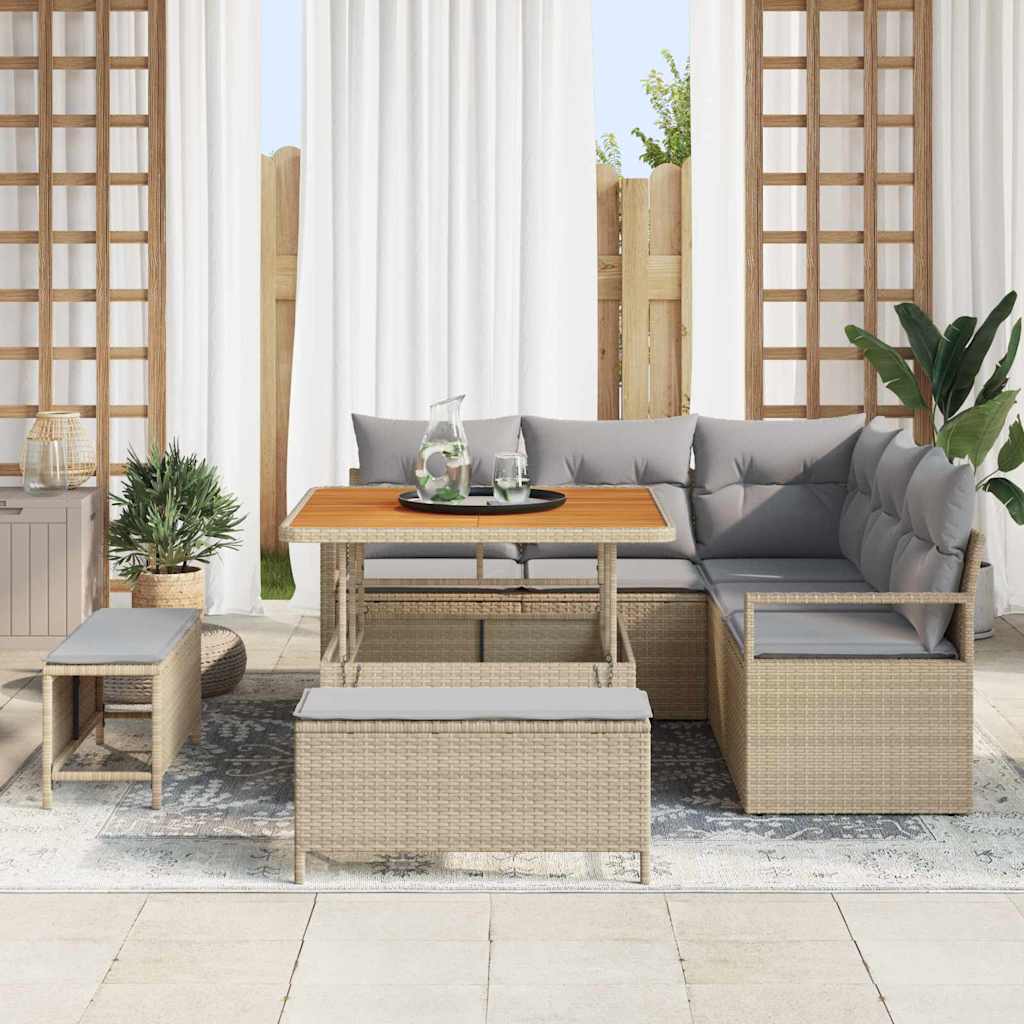 Garten-Sofa-Set mit Kissen 8 pcs Beige und Hellgrau