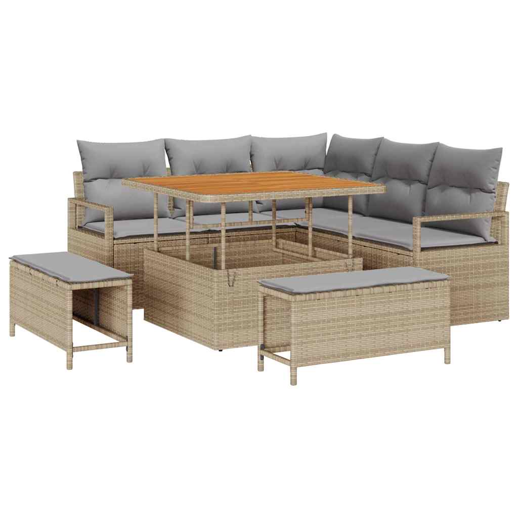 Garten-Sofa-Set mit Kissen 8 pcs Beige und Hellgrau