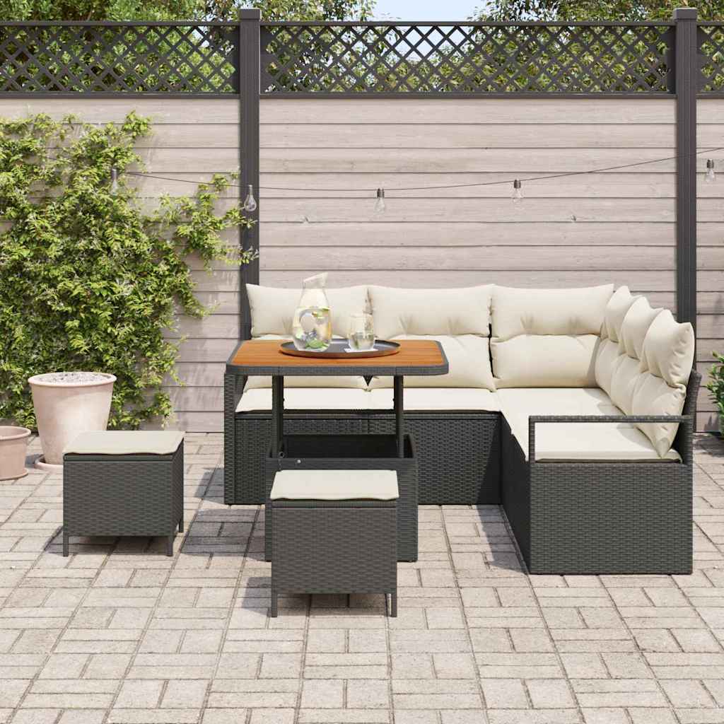 Garten-Sofa-Set mit Kissen mit Speicher 8 pcs Schwarz und Creme