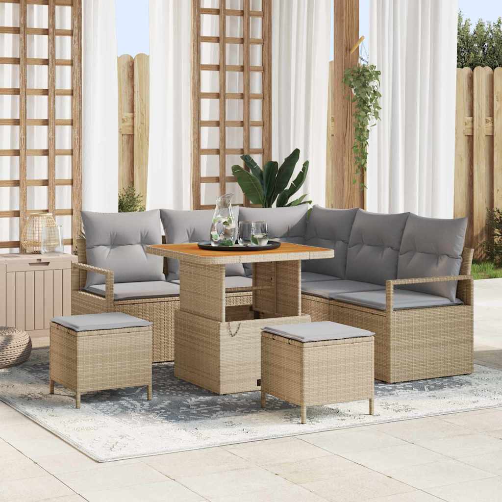 Garten-Sofa-Set mit Kissen 8 pcs Beige und Hellgrau