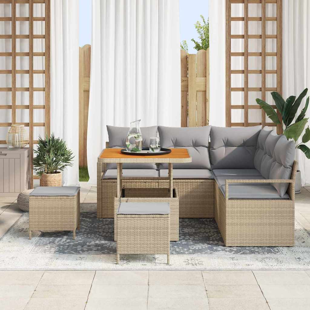 Garten-Sofa-Set mit Kissen 8 pcs Beige und Hellgrau
