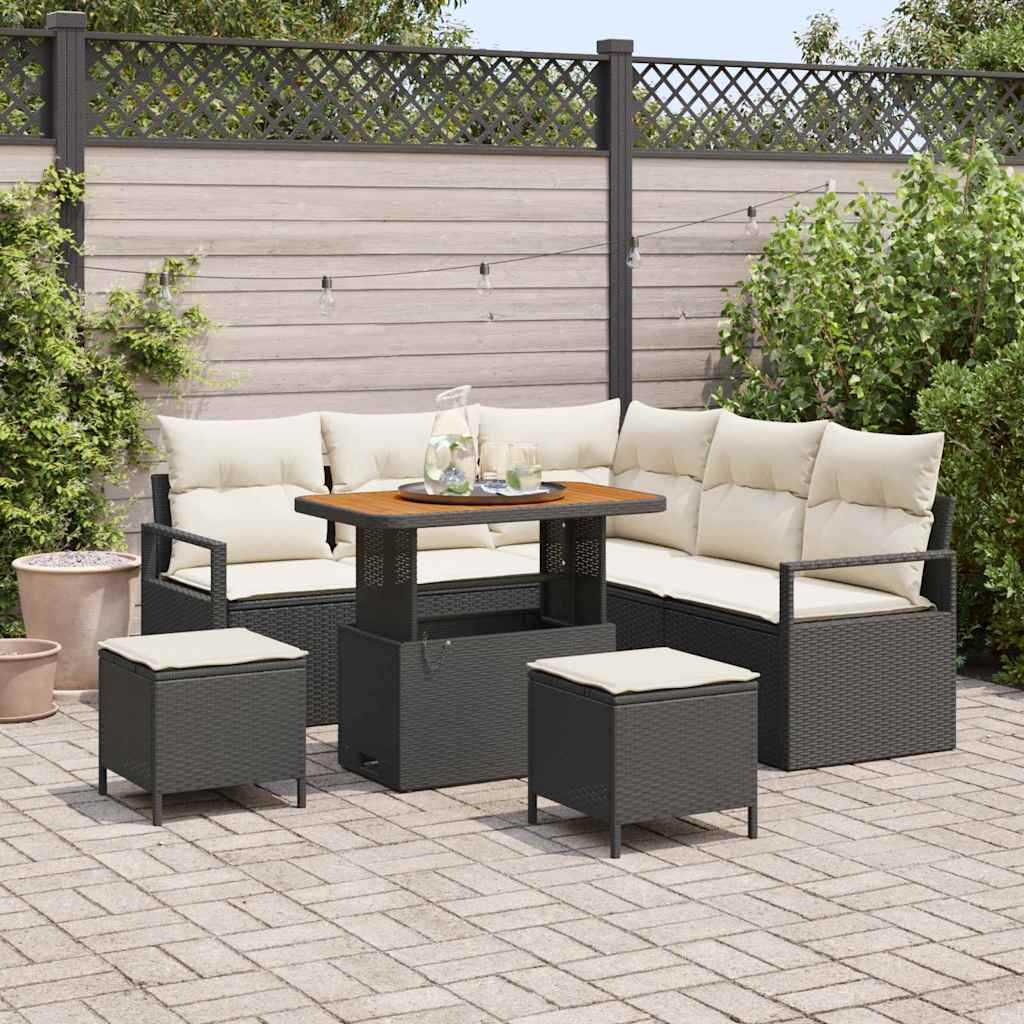 Garten-Sofa-Set mit Kissen mit Speicher 8 pcs Schwarz und Creme