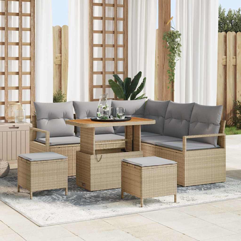 Garten-Sofa-Set mit Kissen 8 pcs Beige und Hellgrau