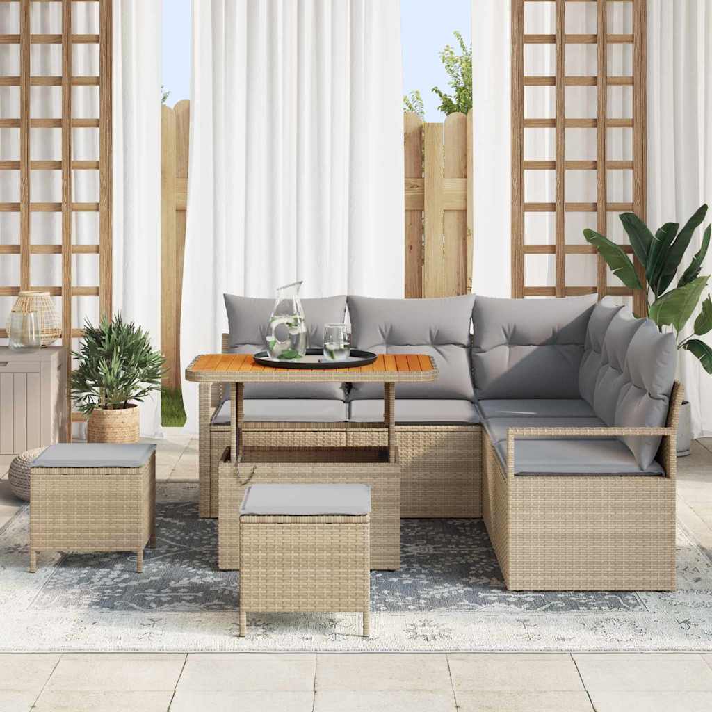 Garten-Sofa-Set mit Kissen 8 pcs Beige und Hellgrau
