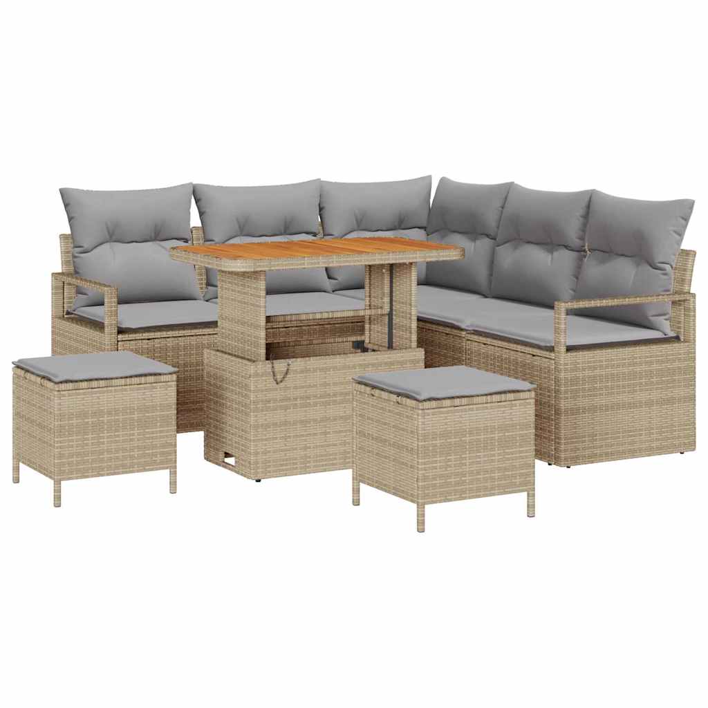 Garten-Sofa-Set mit Kissen 8 pcs Beige und Hellgrau