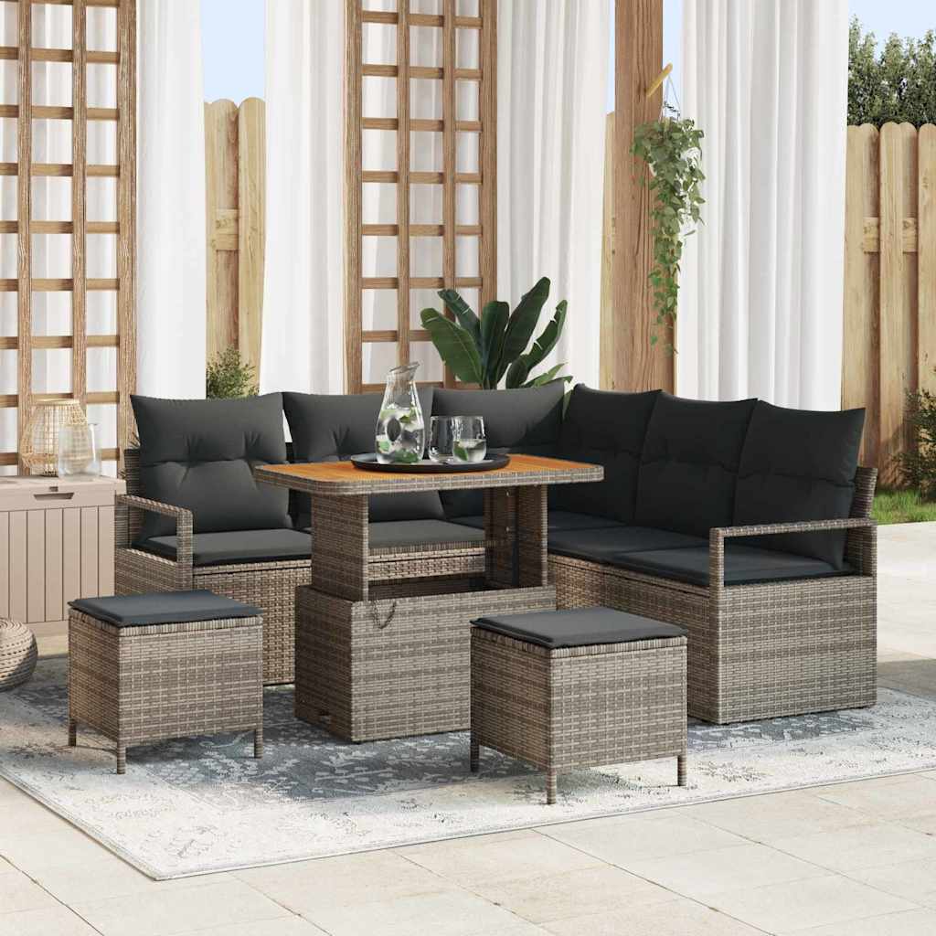 Garten-Sofa-Set mit Kissen mit Speicher 8 pcs Grau
