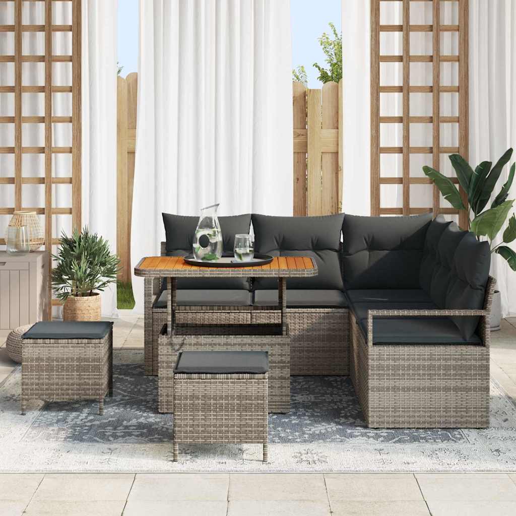 Garten-Sofa-Set mit Kissen mit Speicher 8 pcs Grau