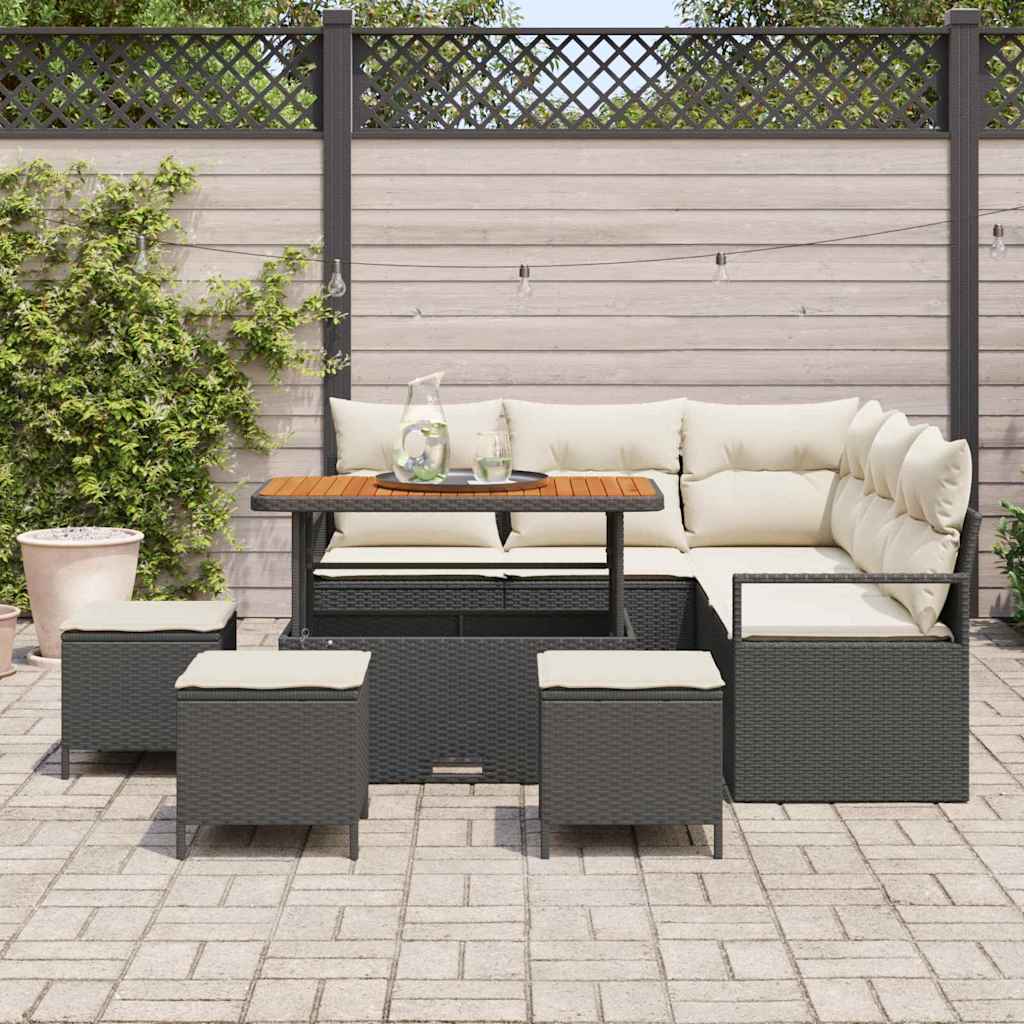 Garten-Sofa-Set mit Kissen mit Speicher 9 pcs Schwarz und Creme