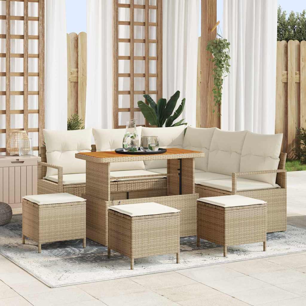 Garten-Sofa-Set mit Kissen mit Speicher 9 pcs Beige und Creme