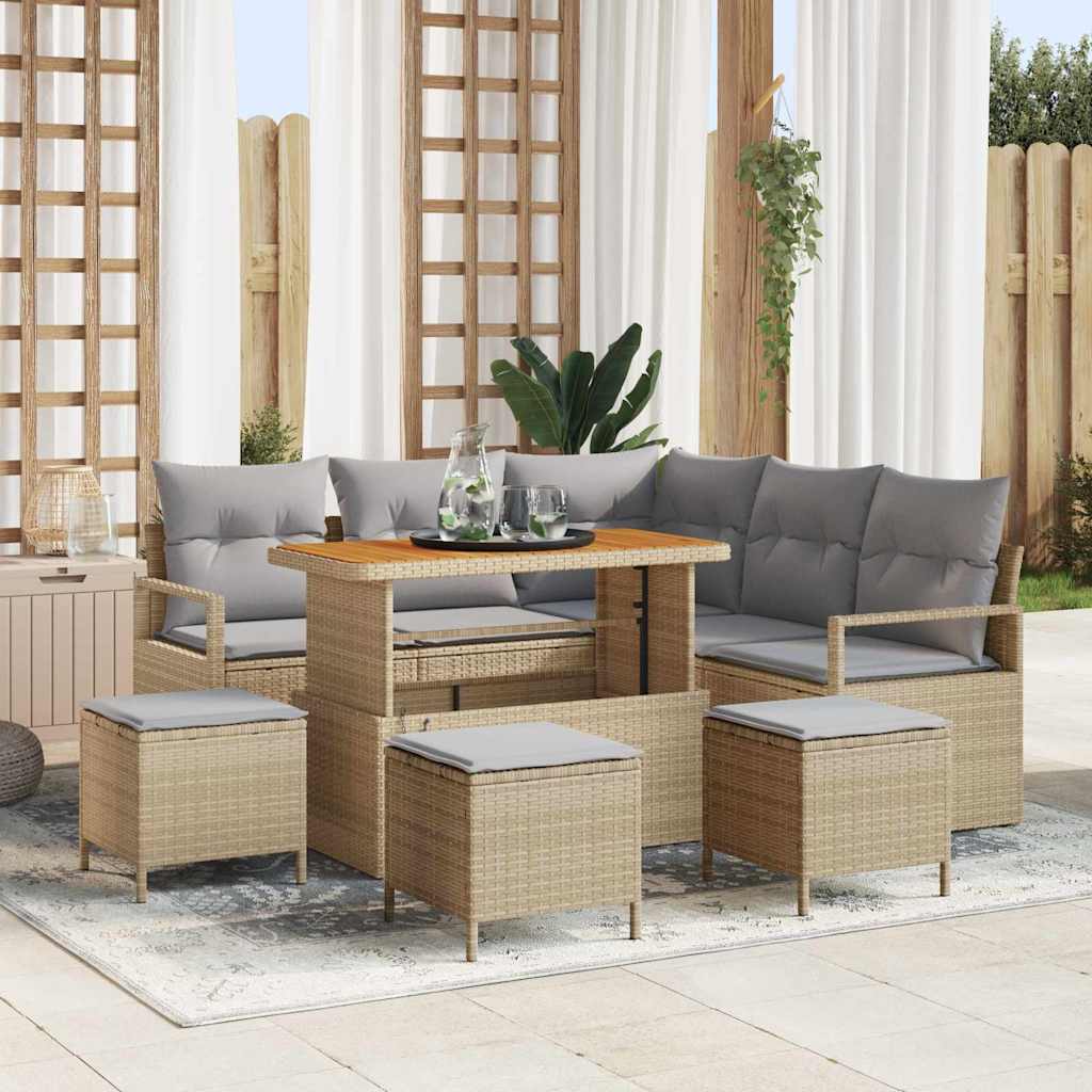 Garten-Sofa-Set mit Kissen 9 pcs Beige und Hellgrau