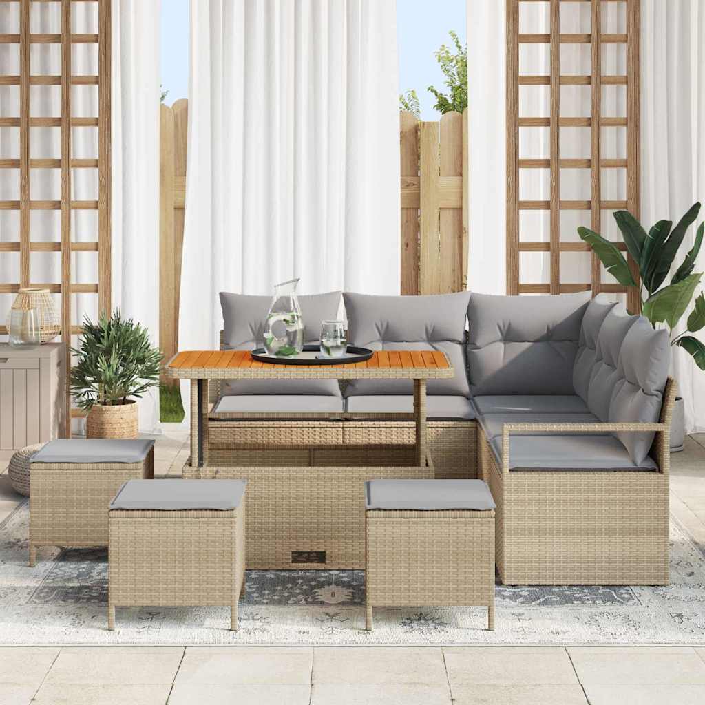 Garten-Sofa-Set mit Kissen 9 pcs Beige und Hellgrau