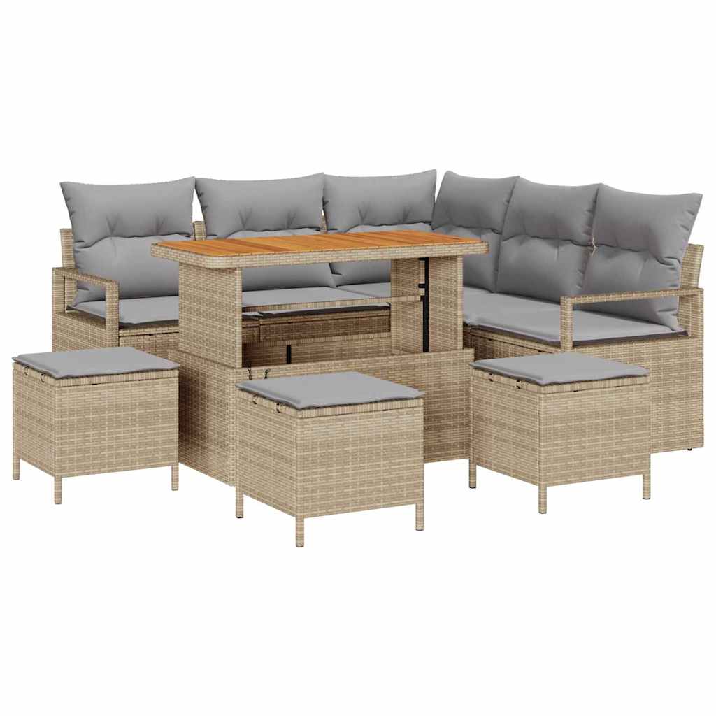 Garten-Sofa-Set mit Kissen 9 pcs Beige und Hellgrau