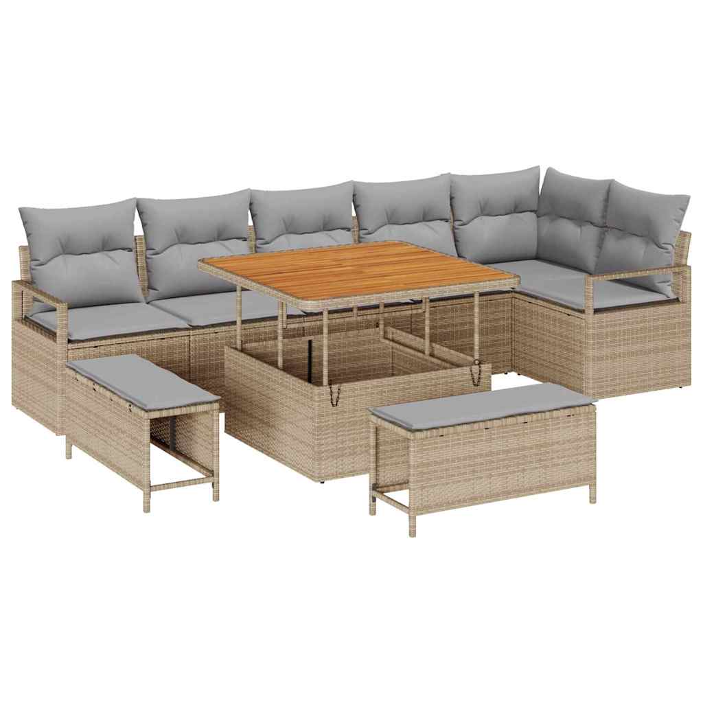 Garten-Sofa-Set mit Kissen 9 pcs Beige und Hellgrau