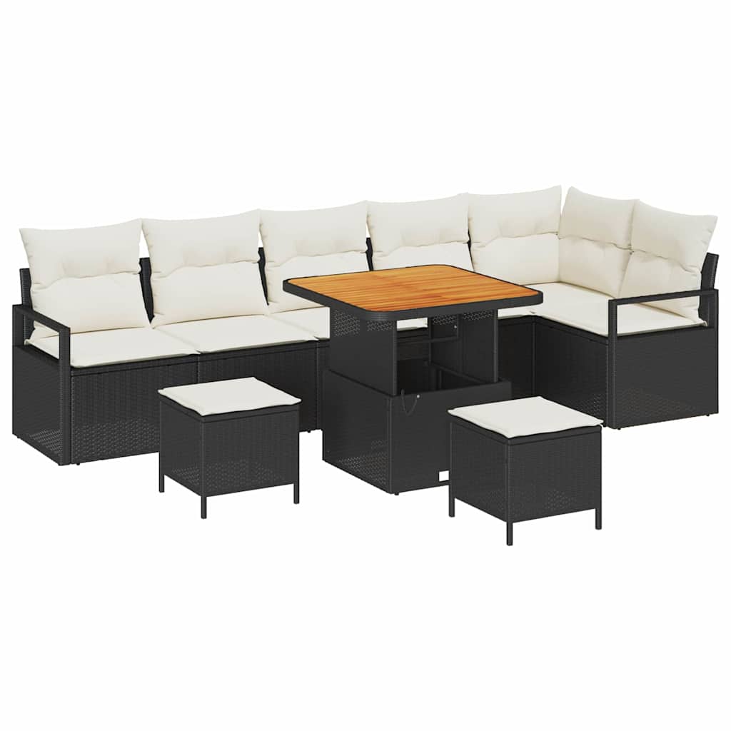 Garten-Sofa-Set mit Kissen mit Speicher 9 pcs Schwarz und Creme