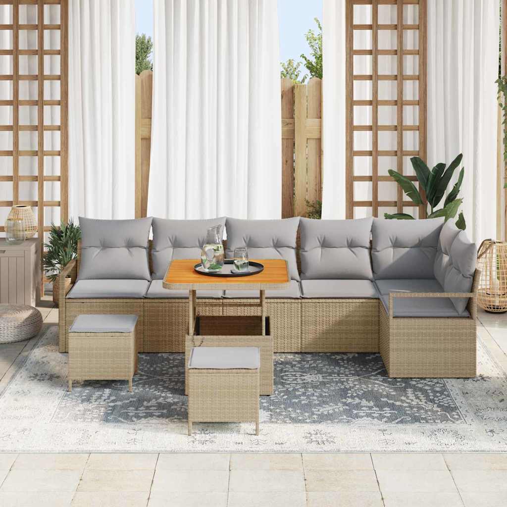 Garten-Sofa-Set mit Kissen 9 pcs Beige und Hellgrau