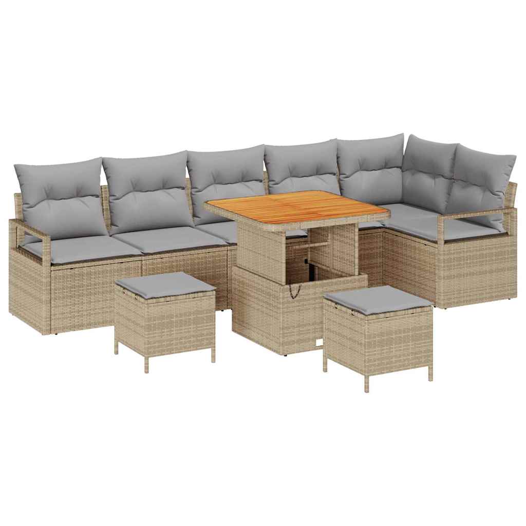 Garten-Sofa-Set mit Kissen 9 pcs Beige und Hellgrau