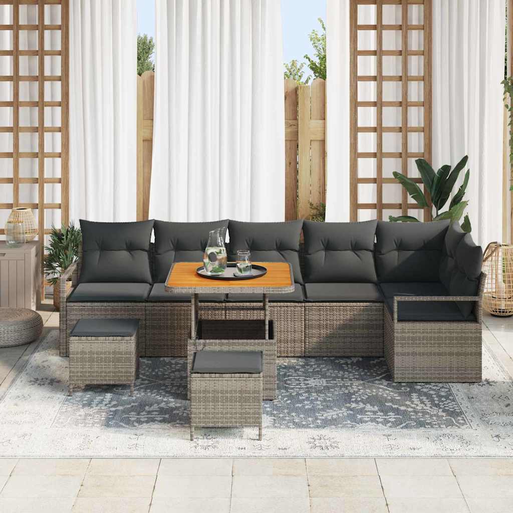 Garten-Sofa-Set mit Kissen mit Speicher 9 pcs Grau