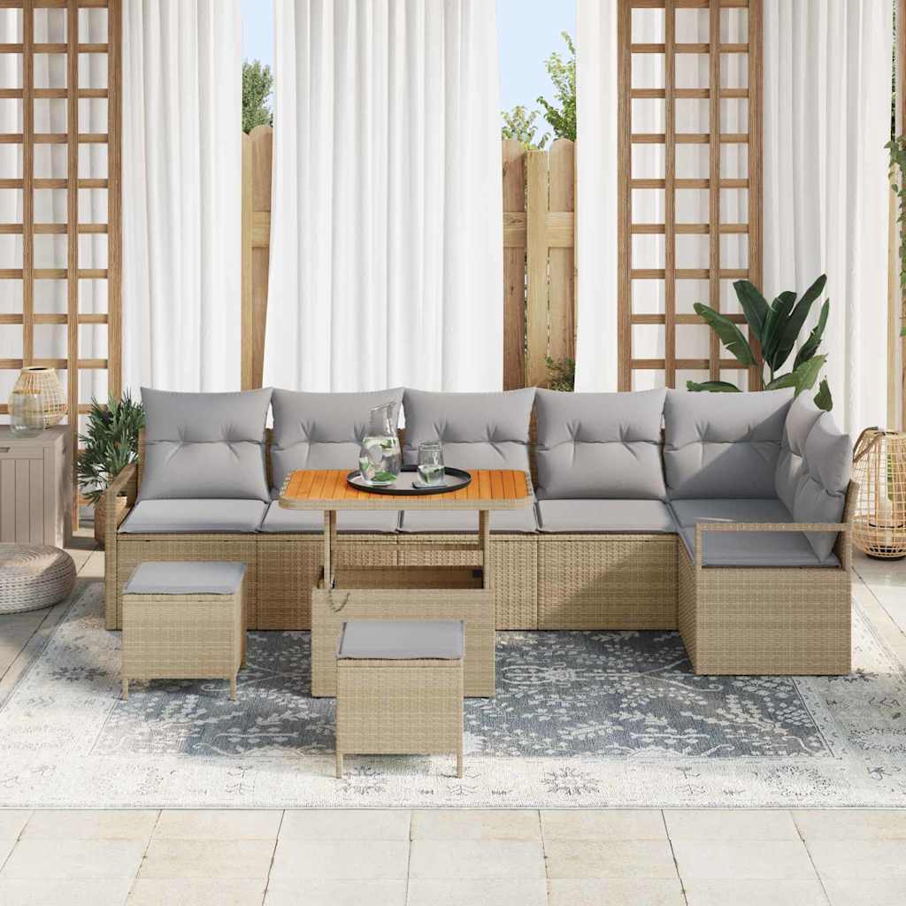 Garten-Sofa-Set mit Kissen 9 pcs Beige und Hellgrau