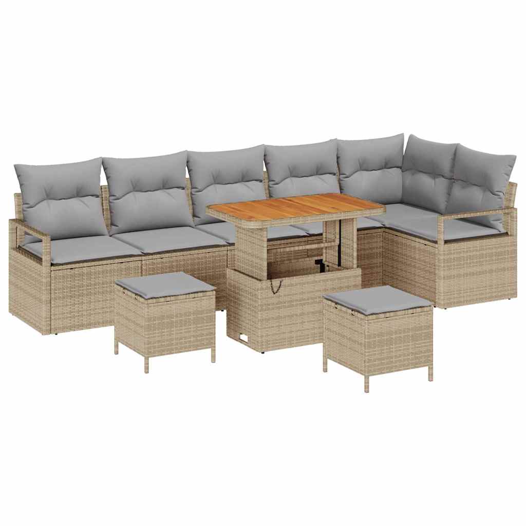 Garten-Sofa-Set mit Kissen 9 pcs Beige und Hellgrau