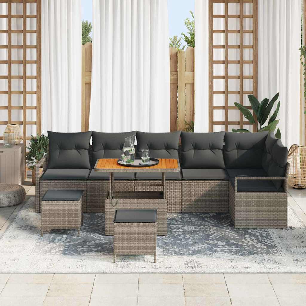 Garten-Sofa-Set mit Kissen mit Speicher 9 pcs Grau