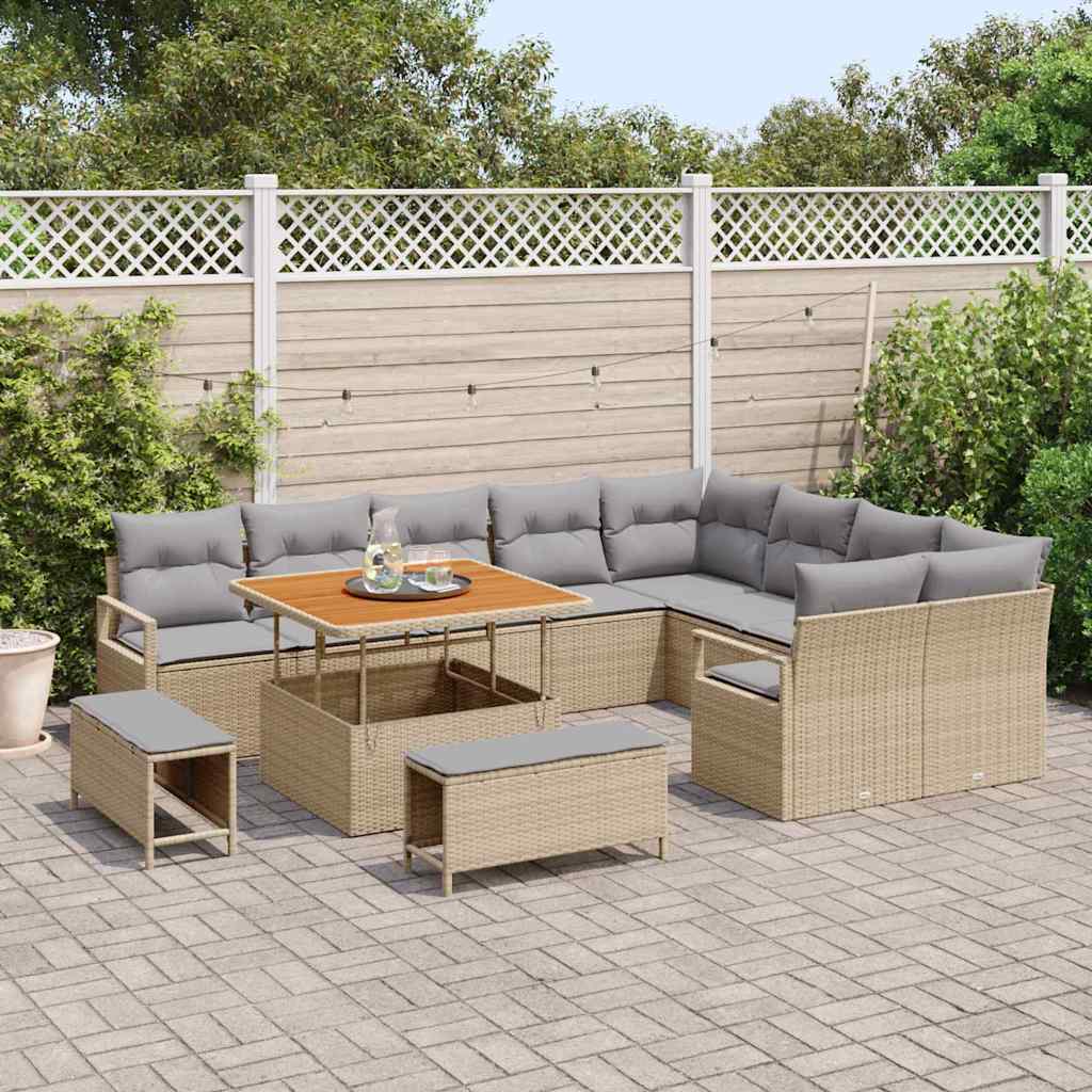 Garten-Sofa-Set mit Kissen 12 pcs Beige und Hellgrau