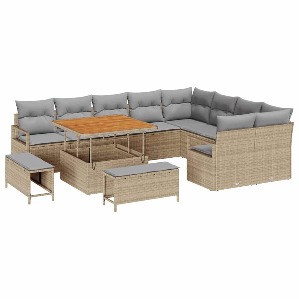 Garten-Sofa-Set mit Kissen 12 pcs Beige und Hellgrau