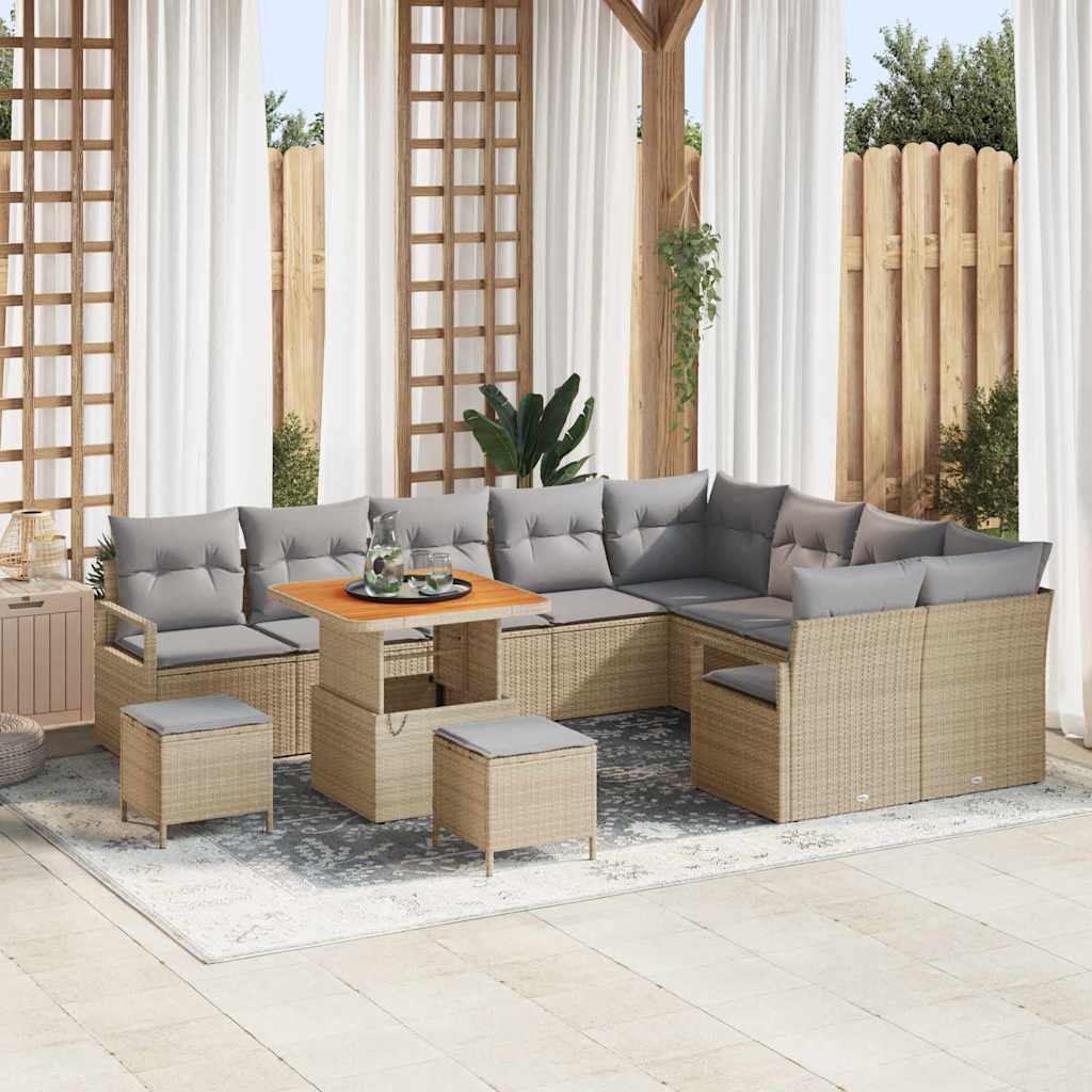 Garten-Sofa-Set mit Kissen 12 pcs Beige und Hellgrau