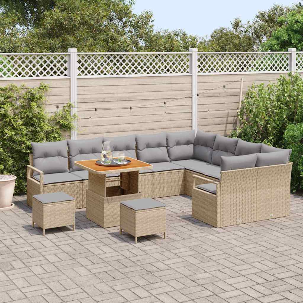 Garten-Sofa-Set mit Kissen 12 pcs Beige und Hellgrau