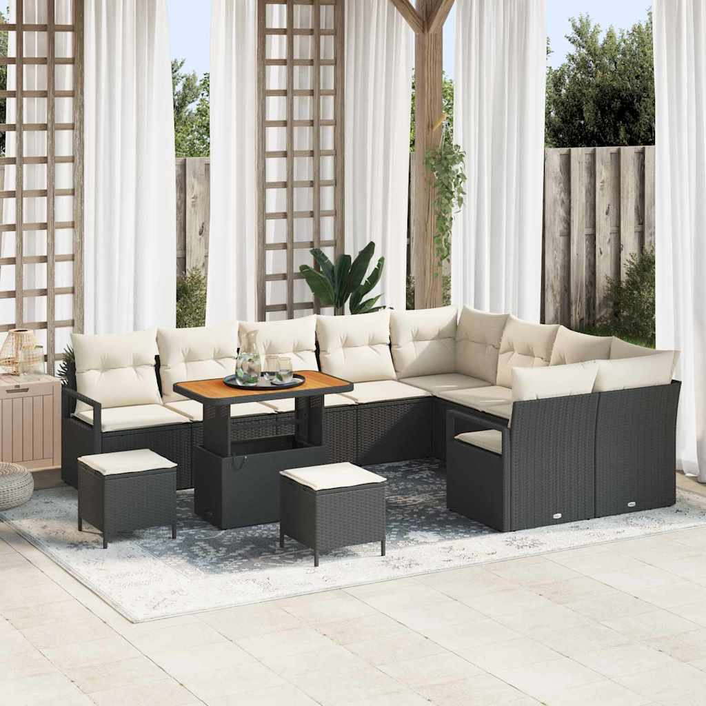 Garten-Sofa-Set mit Kissen 12 pcs Schwarz und Creme