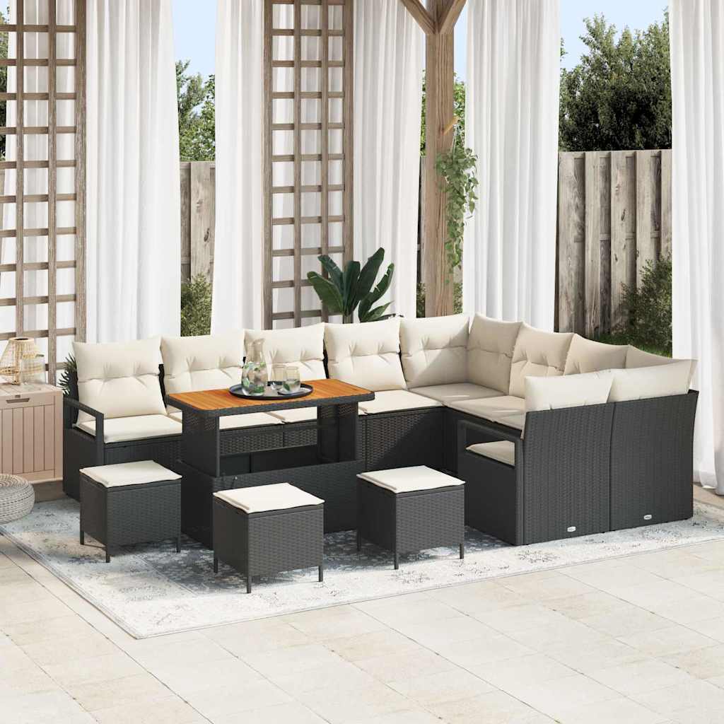 Garten-Sofa-Set mit Kissen 13 pcs Schwarz und Creme