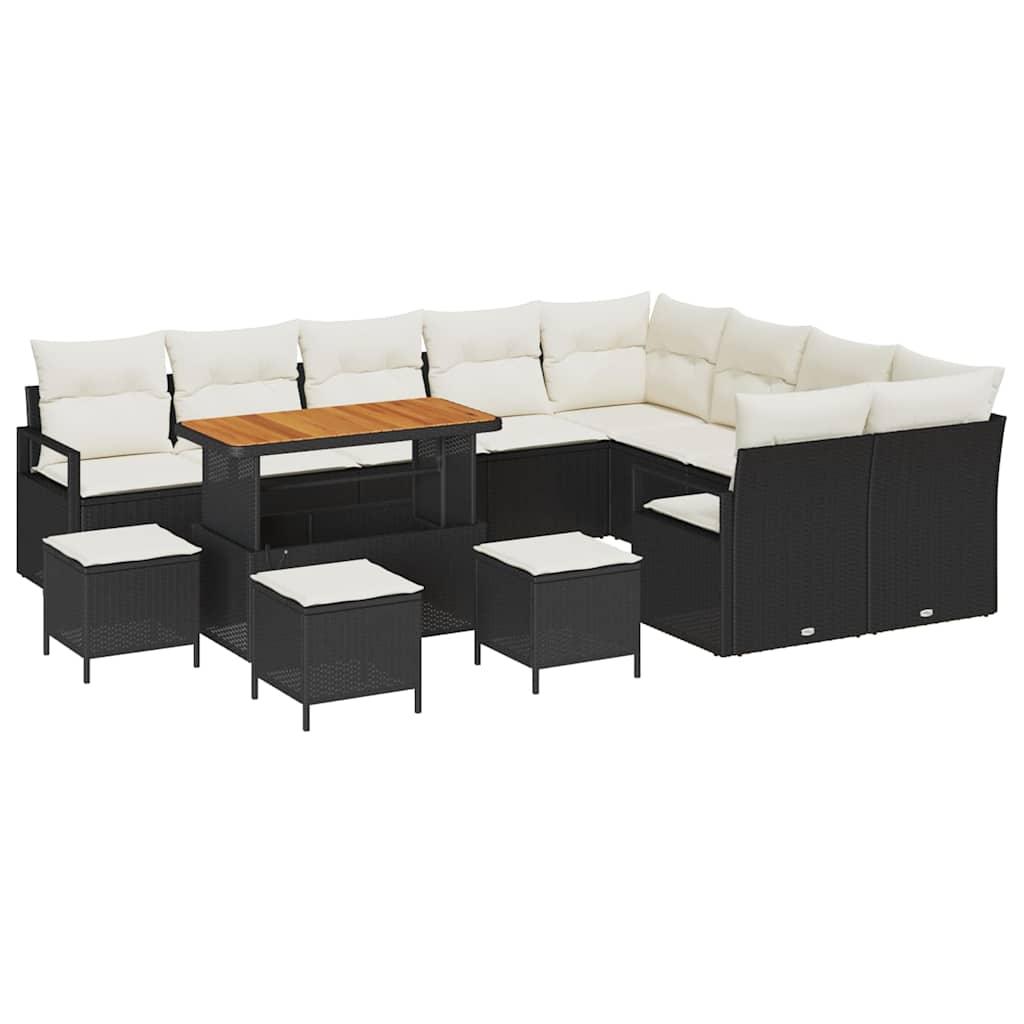 Garten-Sofa-Set mit Kissen 13 pcs Schwarz und Creme