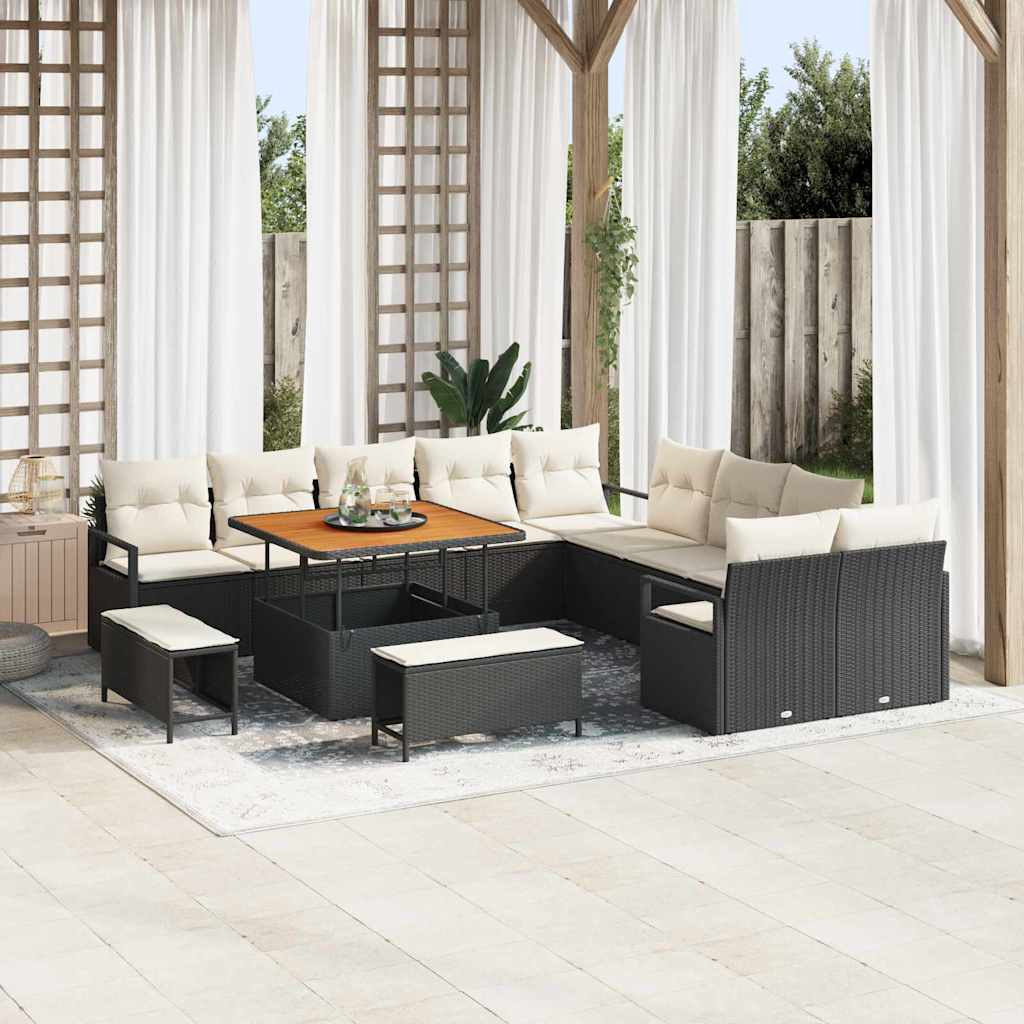 Garten-Sofa-Set mit Kissen 13 pcs Schwarz und Creme