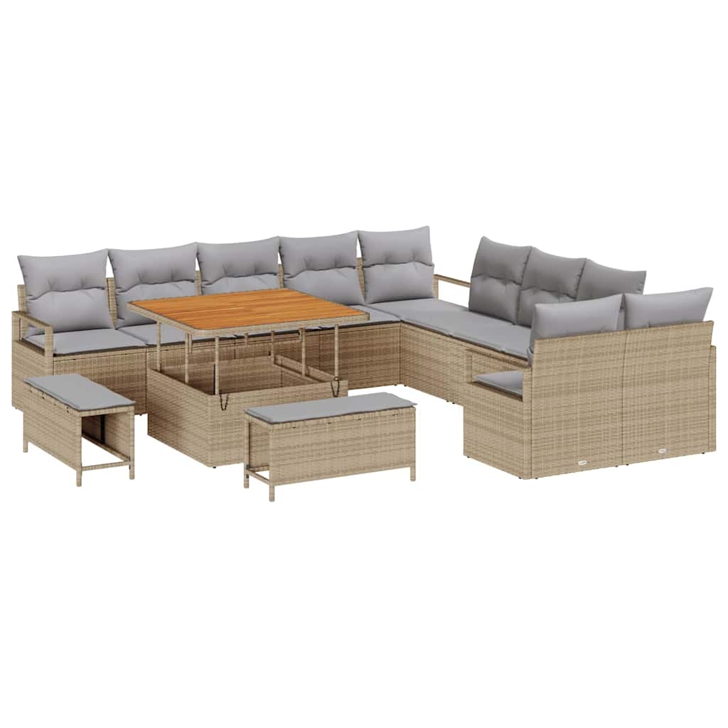 Garten-Sofa-Set mit Kissen 13 pcs Beige und Hellgrau