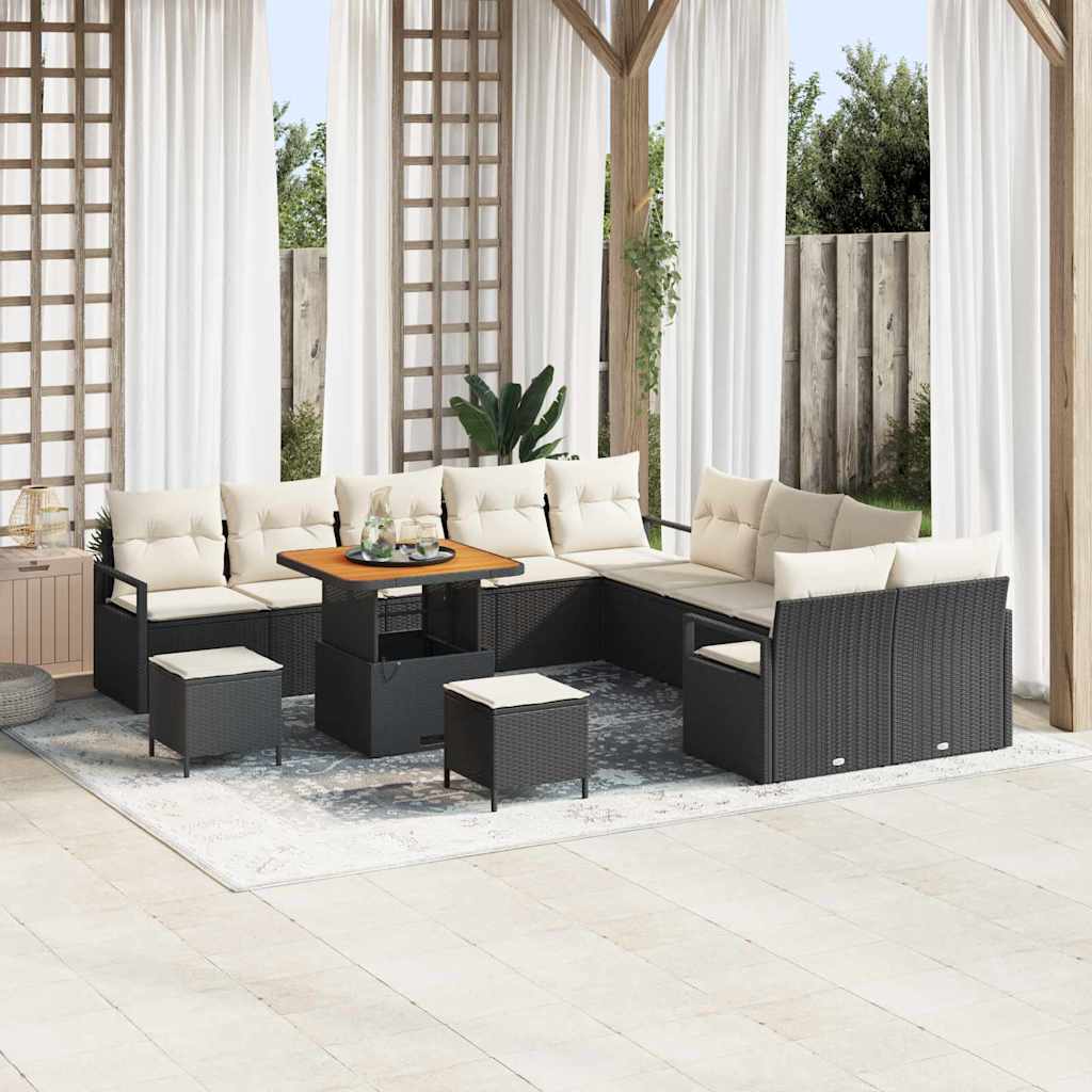 Garten-Sofa-Set mit Kissen 13 pcs Schwarz und Creme