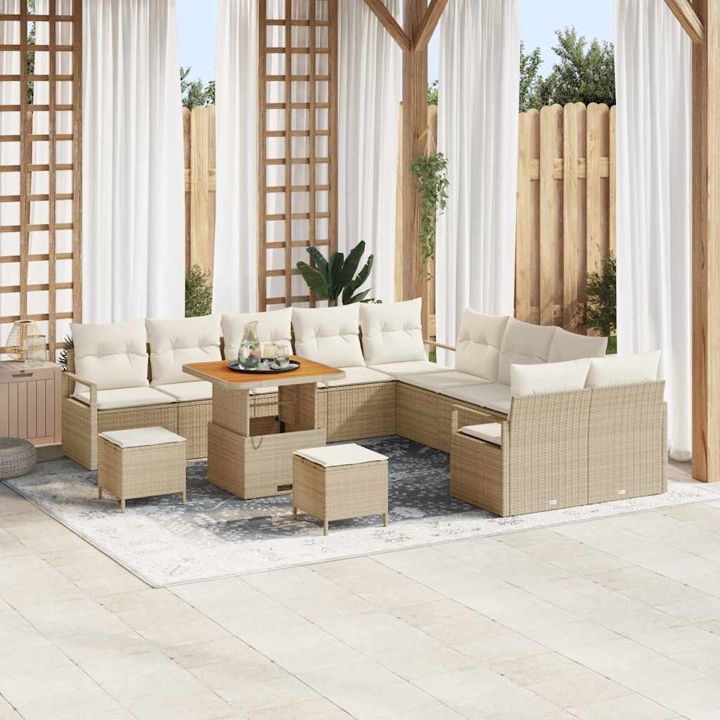 Garten-Sofa-Set mit Kissen mit Speicher 13 pcs Beige und Creme