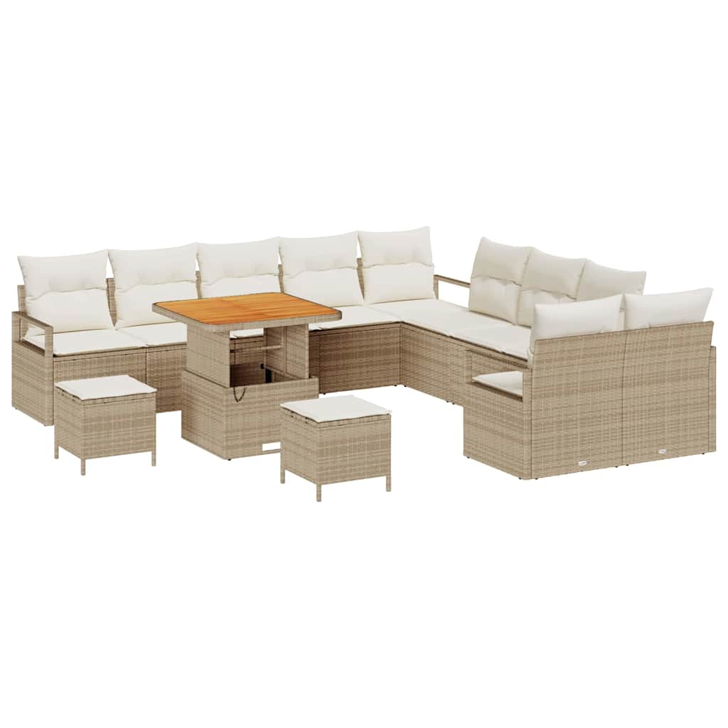 Garten-Sofa-Set mit Kissen mit Speicher 13 pcs Beige und Creme